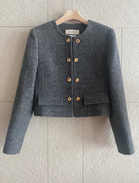 [SALE] Boucle Tweed Jacket_Charcoal Gray